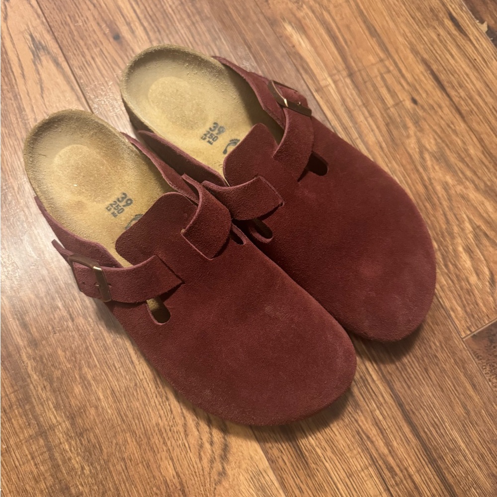 Birkenstock Suede Mules in Burgundy